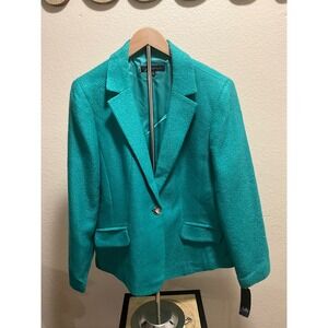 Anne Klein Turquoise Textured Single-Button Blazer
